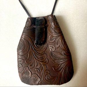 Vegan leather, charm/medicine/essential oils pouch, necklace, with amber crystal